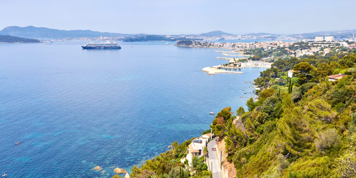 view of the port of Toulon, seyne sur mer and seaside of rade des vignettes from cap brun