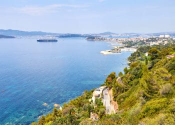 view of the port of Toulon, seyne sur mer and seaside of rade des vignettes from cap brun