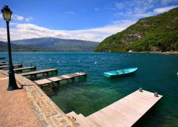 Beautiful view of the Annecy Lake in French Alps. Annecy. Haute Savoie. French Alps. France.