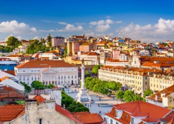 Lisbon, Portugal skyline view over Rossio Square.