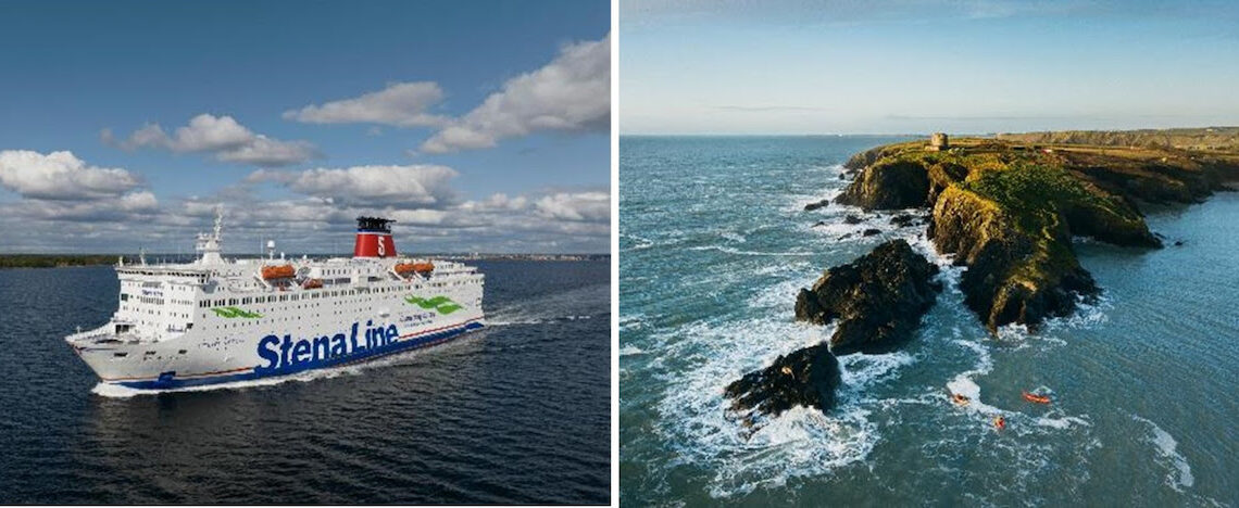 A gauche : le Stena Vision, plus récent navire de Stena Line sur la ligne Cherbourg-Rosslare A droite : Comté Wexford, Irlande
