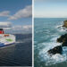 A gauche : le Stena Vision, plus récent navire de Stena Line sur la ligne Cherbourg-Rosslare A droite : Comté Wexford, Irlande
