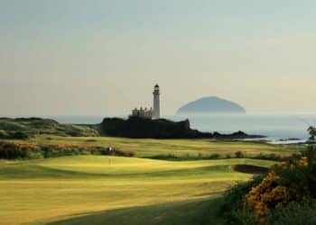 on the King Robert the Bruce Course at the Trump Turnberry Resort on May 28, 2018 in Turnberry, Scotland.