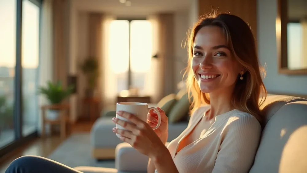 une femme prenant son café