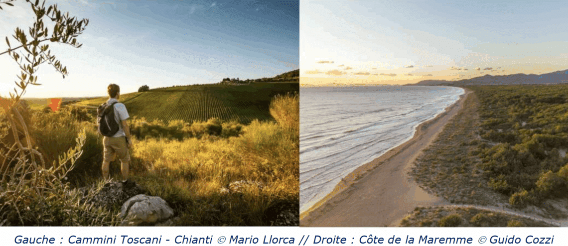 photo de gauche : Homme de dos face à un champs. Photo de droite : la plage