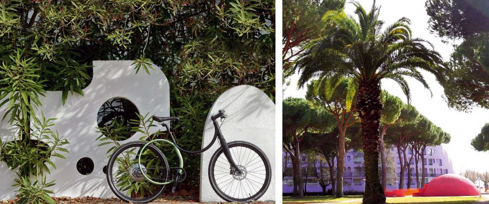 vélo et bâtiment dans la végétation