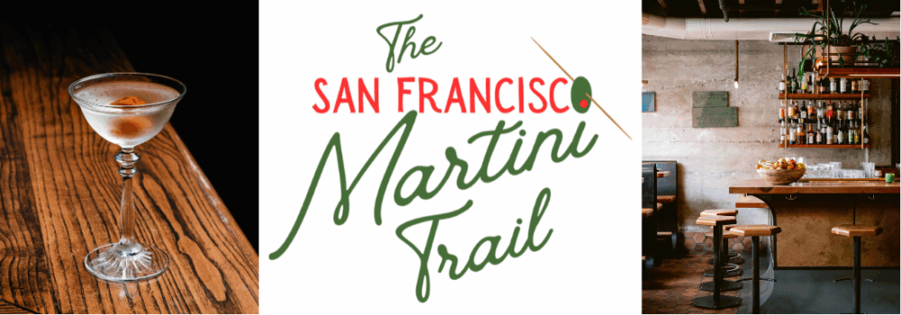 triptyque avec un martini, une affiche du martini trail et un bar