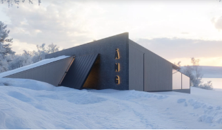 vue de la villa Äng entourée de neige en suede