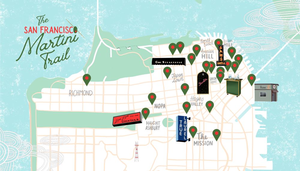 carte de San Francisco avec les bars épinglés