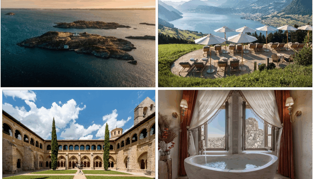 De gauche à droite : LILLØY LINDENBERG, Hôtel Villa Honegg, Via Regia Cappadocia, Castilla Termal Monasterio de Valbuena.