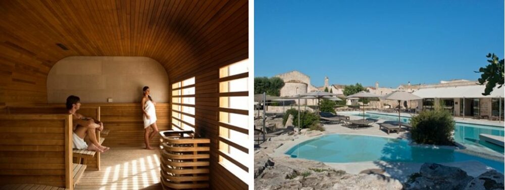 spa bois piscine extérieure