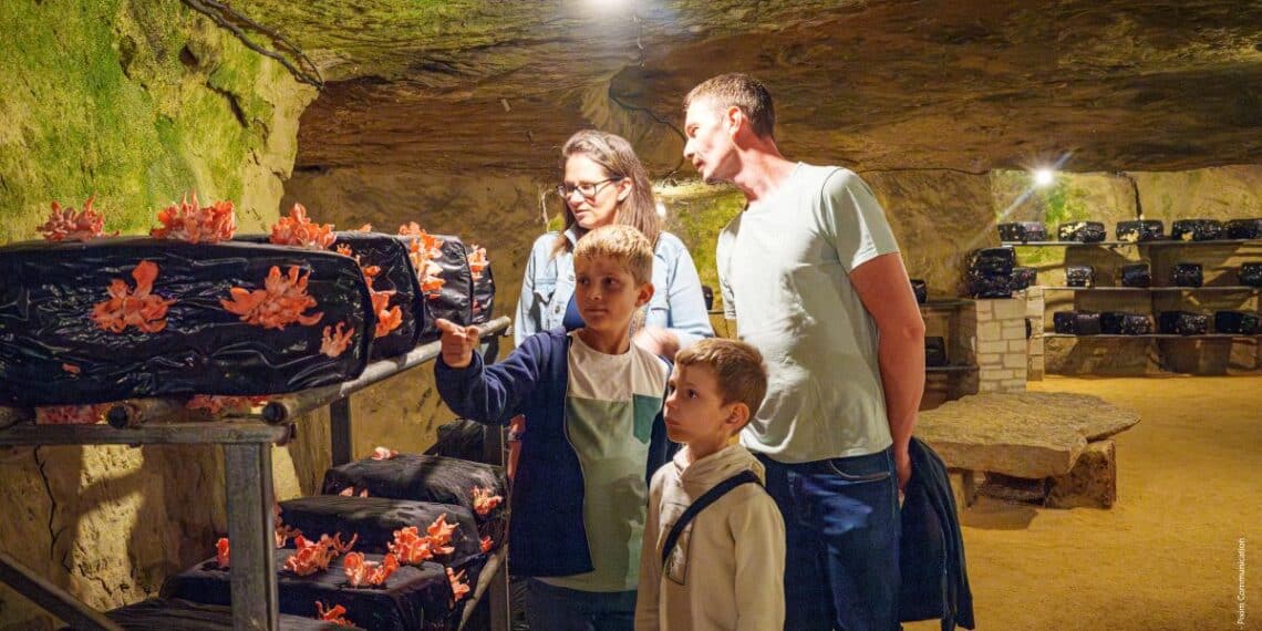 couple avec enfants visitant une grotte