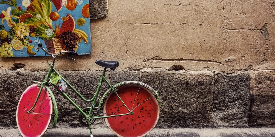bicyclette rue mur en pierre tableau